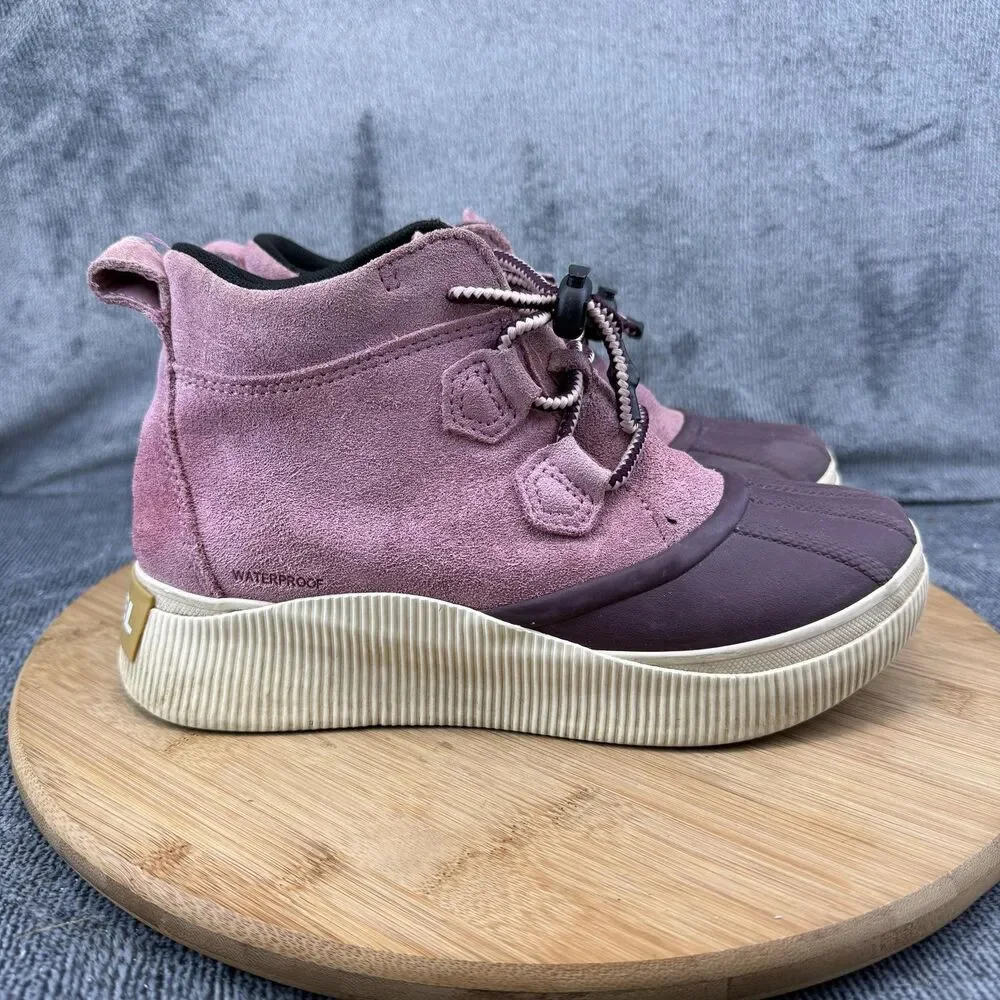 Sorel Boots Girls Size 5 Pink Suede Waterproof Rain Ankle Lace Up NY5169-627